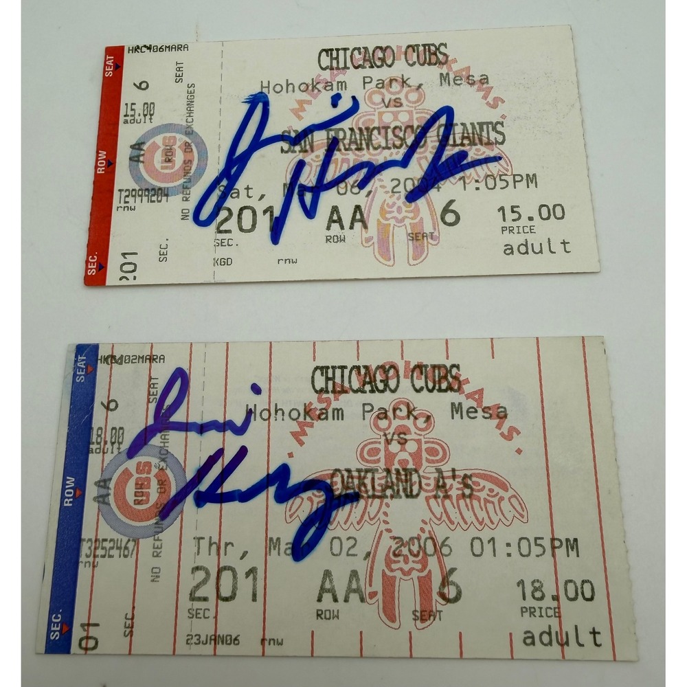 Jim Hendry Signed Chicago Cubs Ticket Stubs 2004 2006 Spring Training Mesa AZ